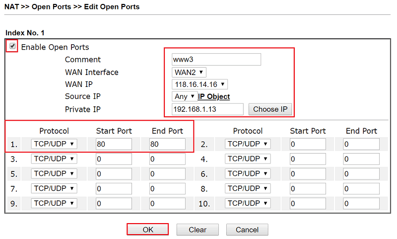 a screenshot of the third open port settings